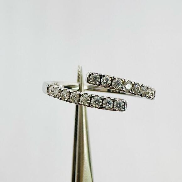 Moissanite Diamond Band Split Half Eternity Stackable Ring 18k Plated Adjustable - Picture 9 of 16